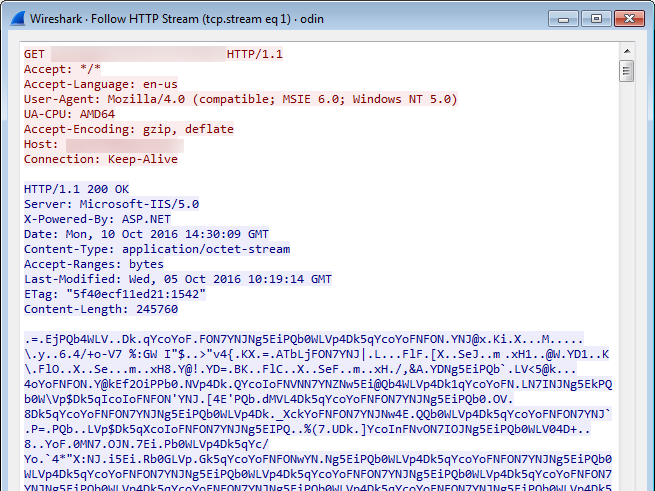 Screenshot of an encrypted Locky DLL