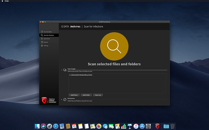 G DATA Antivirus Mac Definições do scanner de vírus G DATA Antivirus Mac Definições do scanner de vírus