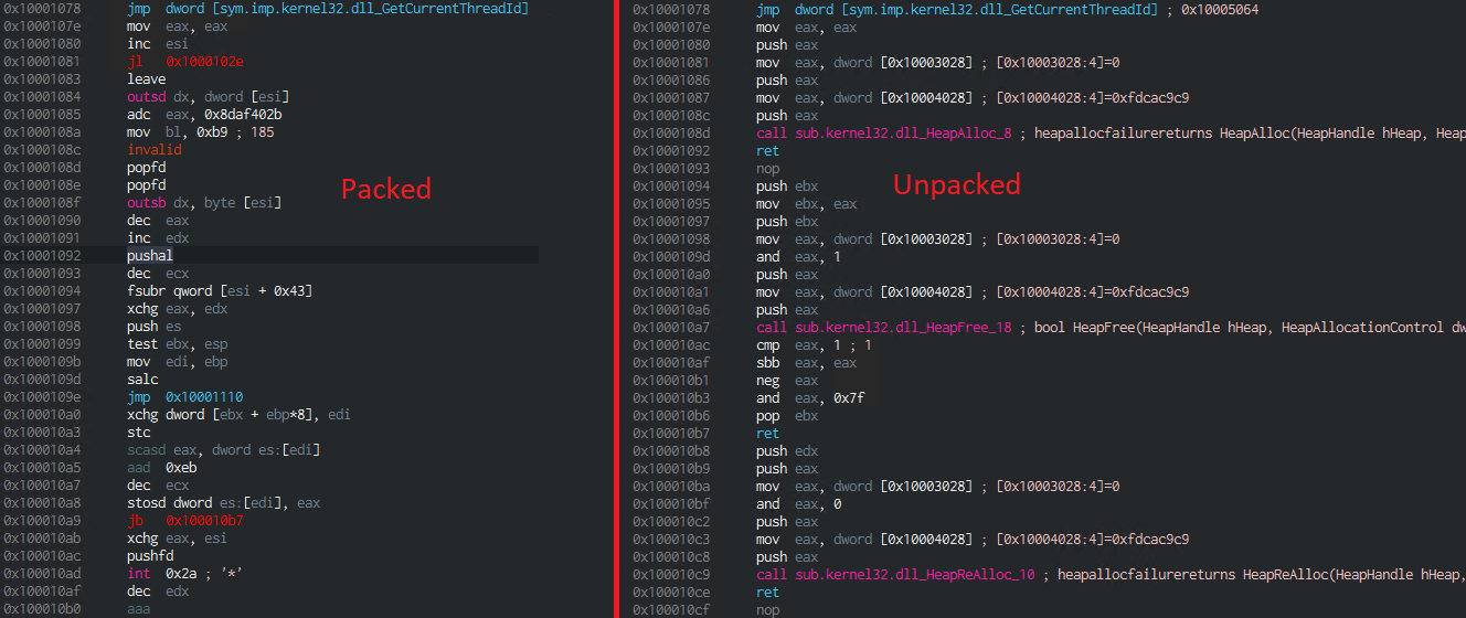 Packed vs. unpacked CODE section